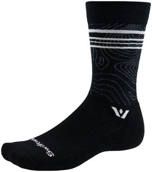 Swiftwick Pursuit Crew Socks - 6", Topographic Black